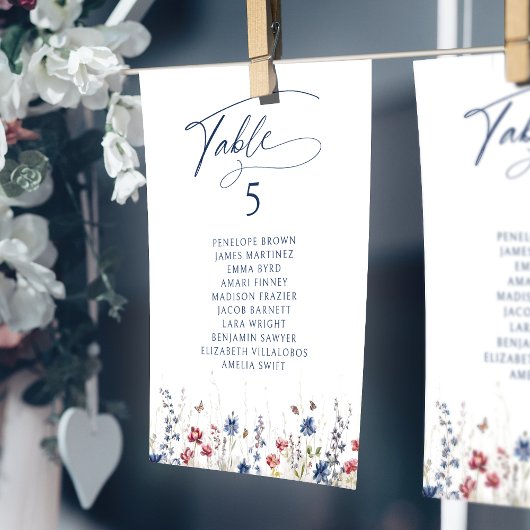 Navy Wildflower Rustic table number seating chart Einladung