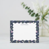 Navy Wildflower Wavy Frame Note Card Dankeskarte (Stehend Vorderseite)