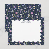 Navy Wildflower Wavy Frame Note Card Dankeskarte (Vorne/Hinten)