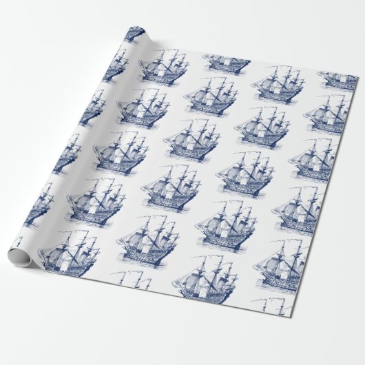 Navy Wind Segelboot 2 Musterteppichpapier Geschenkpapier (Ungerollt)