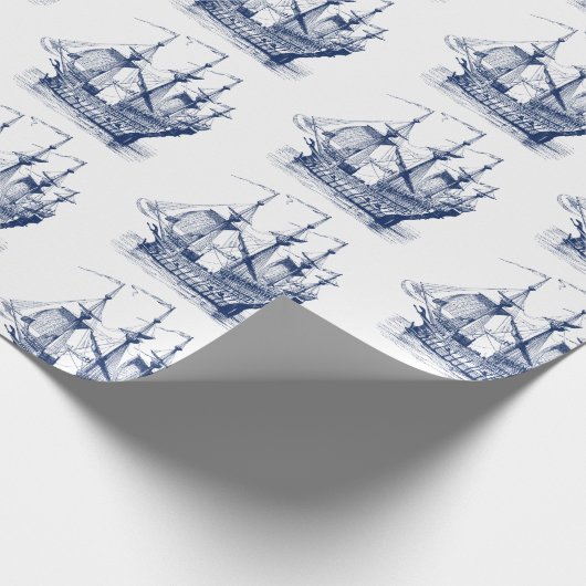Navy Wind Segelboot 2 Musterteppichpapier Geschenkpapier (Ecke)