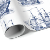 Navy Wind Segelboot 2 Musterteppichpapier Geschenkpapier (Rolleneckpunkt)