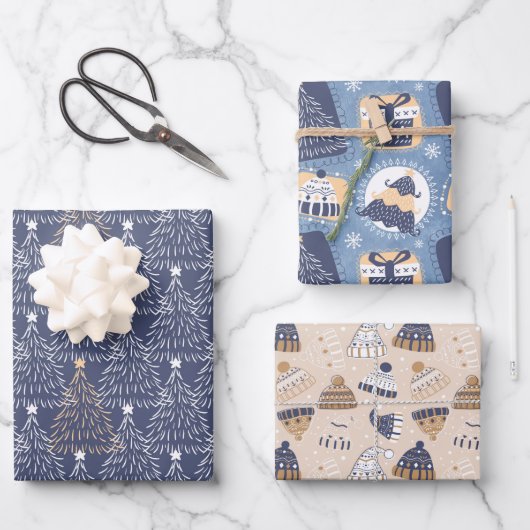 Navy Winter Christmas Geschenkpapier Set (Vorderseite)