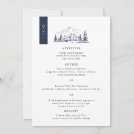 Navy-Winter-Hochzeitsmenükarte für die Berge Einladung