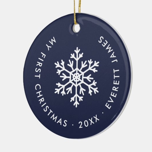 Navy Winter Snowflake First Christmas Keepake Keramik Ornament (Links)
