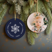 Navy Winter Snowflake First Christmas Keepake Keramik Ornament