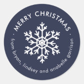 Navy Winter Snowflake Weihnachtsgeschenk Aufkleber (Vorderseite)