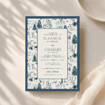 Navy-Winter-Toile-Hochzeits-Einladung für die Berg