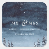 Navy Winter Watercolor Snowy Wedding Quadratischer Aufkleber (Vorderseite)