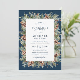 Navy-Wintergrün-Feiertags-Hochzeitseinladung Einladung