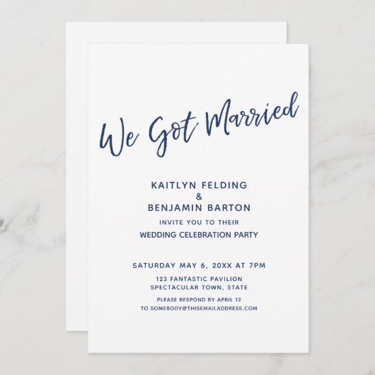 Navy Wir Got Verheiratet Lässig Moderne, nur Empfa Einladung (Vorne/Hinten)