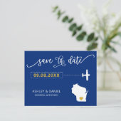 Navy Wisconsin Save the Date Karte Postkarte (Stehend Vorderseite)