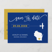 Navy Wisconsin Save the Date Karte Postkarte (Vorne/Hinten)