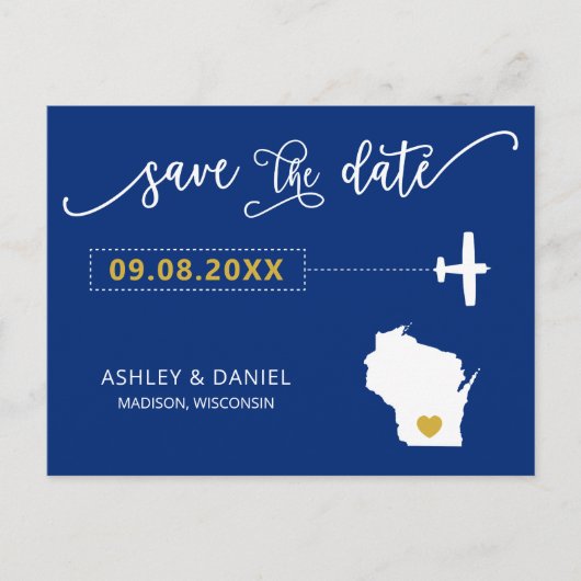 Navy Wisconsin Save the Date Karte Postkarte (Vorderseite)
