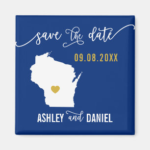 Navy Wisconsin Wedding Save the Date Map Magnet