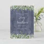 Navy Wood Eucalyptus Bridal Shower Invitation Einladung (Stehend Vorderseite)