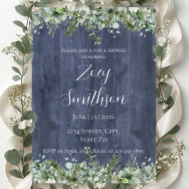 Navy Wood Eucalyptus Bridal Shower Invitation Einladung