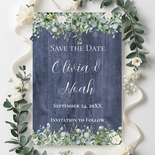 Navy Wood Eucalyptus Save the Date | Rustic Einladung