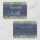 Navy Wood Eucalyptus Wedding Place Cards | Rustic Platzkarte (Vorne/Hinten)