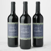Navy Wood Eucalyptus Wedding Wine Label | Rustic Weinetikett (Flaschen)