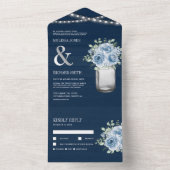 Navy Wood Mason Jar Dusty Blue Floral Wedding All In One Einladung (Innen Boden)