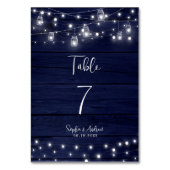 Navy Wood Mason Jars Lights Hochzeit Tischnummer (Vorderseite)