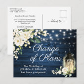 Navy Wood & White Roses Lantern Änderung der Pläne Postkarte (Vorne/Hinten)