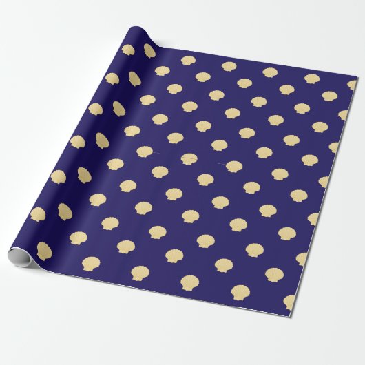 navy wrapping paper navy with golden sea scallops geschenkpapier (Ungerollt)