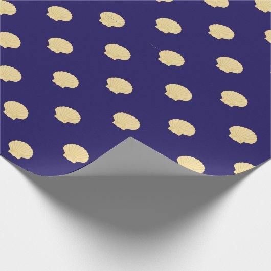 navy wrapping paper navy with golden sea scallops geschenkpapier (Ecke)