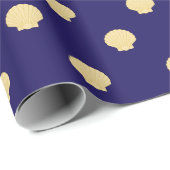 navy wrapping paper navy with golden sea scallops geschenkpapier (Rolleneckpunkt)