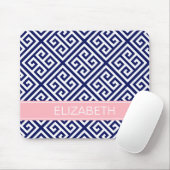 Navy Wt Med Griechischer Schlüssel Diag T #1 Pink Mousepad (Mit Mouse)