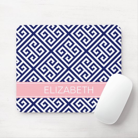 Navy Wt Med Griechischer Schlüssel Diag T #1 Pink  Mousepad (Mit Mouse)