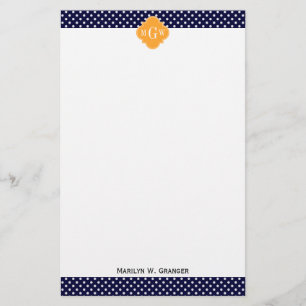 Navy Wt Polka Dot Cantaloupe Quatrefolie 3 Monogra Briefpapier