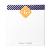 Navy Wt Polka Dot Cantaloupe Quatrefolie 3 Monogra Notizblock (Vorderseite)