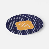 Navy Wt Polka Dot Cantaloupe Quatrefolie 3 Monogra Pappteller (Schrägansicht)