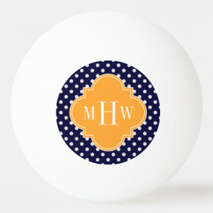 Navy Wt Polka Dot Cantaloupe Quatrefolie 3 Monogra Tischtennisball