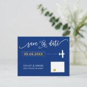 Navy Wyoming Wedding Save the Date Map Postcard Postkarte (Stehend Vorderseite)