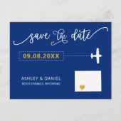 Navy Wyoming Wedding Save the Date Map Postcard Postkarte (Vorderseite)