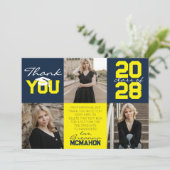 Navy & Yellow 3 Foto Abschluss Vielen Dank Einladung (Stehend Vorderseite)