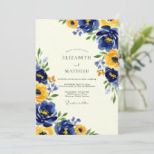 Navy Yellow Artistic Spring Wedding Einladung (Stehend Vorderseite)