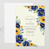 Navy Yellow Artistic Spring Wedding Einladung (Vorne/Hinten)