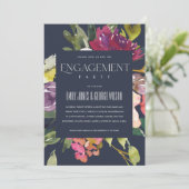 NAVY YELLOW BLUSH BURGUNDDY FLORAL VERLOBUNG EINLADUNG (Stehend Vorderseite)