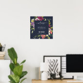 NAVY YELLOW BLUSH BURGUNDY FLORAL BRAUTPARTY FA POSTER (Heimbüro)