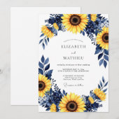 Navy Yellow Bold Sunflower Wedding Einladung (Vorne/Hinten)