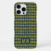 Navy Yellow Doodle Diamond Pattern Custom Monogram iPhone Hülle (Rückseite)