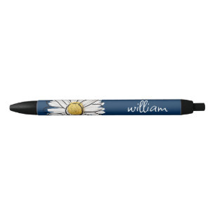 Navy & Yellow Trendy Daisy Floral Pen Kugelschreiber