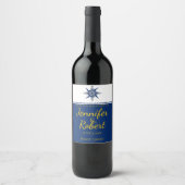 Navy Yellow Wine Label der Nautical Compass Rose Weinetikett (Vorderseite)