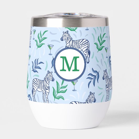 Navy Zebra Martinis Blue Monogram Preppy (Vorderseite)