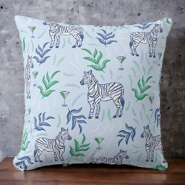 Navy Zebras Martinis Foliage Preppy Decor Blau Kissen