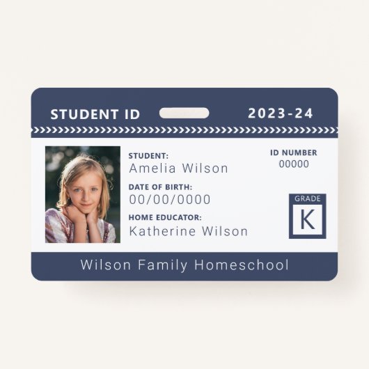 Navy Zickzack Homeschool Student ID Abzeichen Ausweis (Vorderseite)